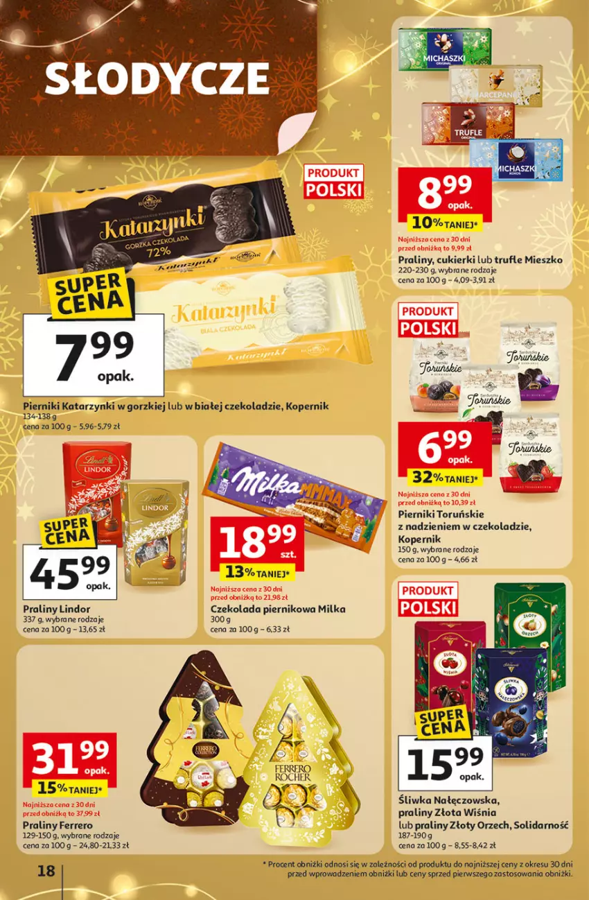 Gazetka promocyjna Auchan - Święta jak babcię kocham Hipermarket - ważna 04.12 do 10.12.2025 - strona 18 - produkty: Cukier, Cukierki, Czekolada, Ferrero, Lindor, Milka, Piernik, Praliny
