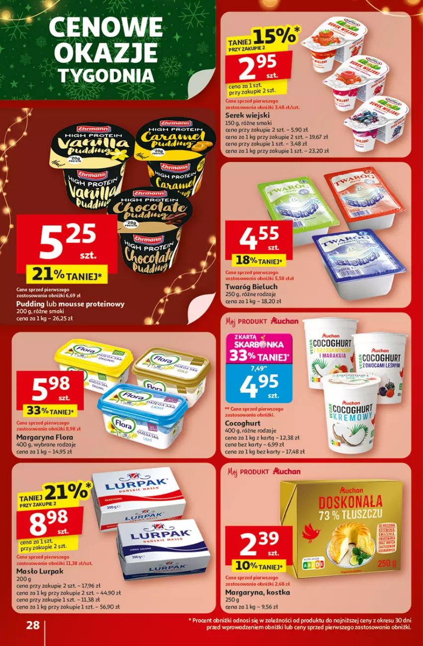 Gazetka promocyjna Auchan - Święta jak babcię kocham Hipermarket - ważna 04.12 do 10.12.2025 - strona 28 - produkty: Bieluch, Fa, Flora, Margaryna, Masło, Pudding, Ser, Serek, Serek wiejski, Twaróg