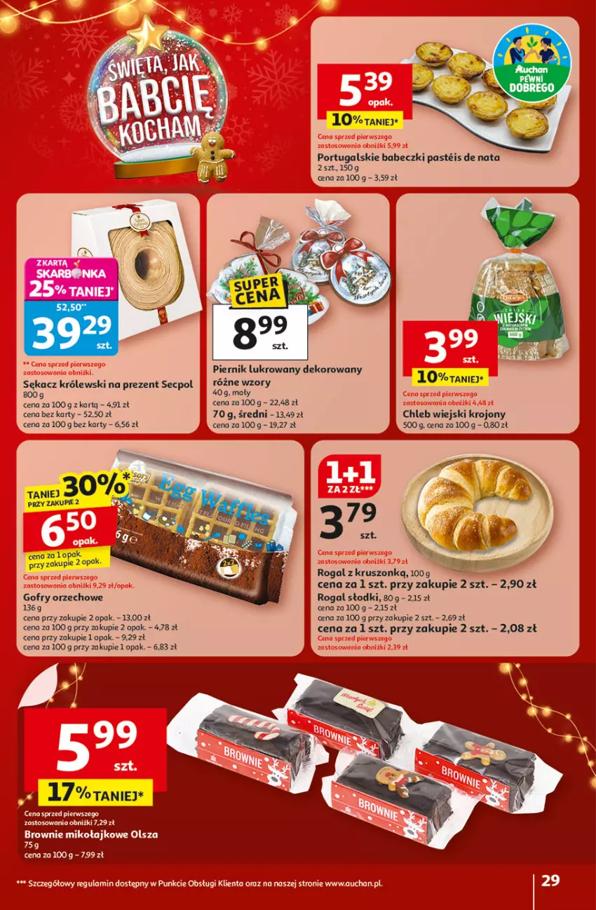 Gazetka promocyjna Auchan - Święta jak babcię kocham Hipermarket - ważna 04.12 do 10.12.2025 - strona 29 - produkty: Babeczki, Brownie, Chleb, Gofry, Królewski, Piernik, Por, Rogal, Sękacz