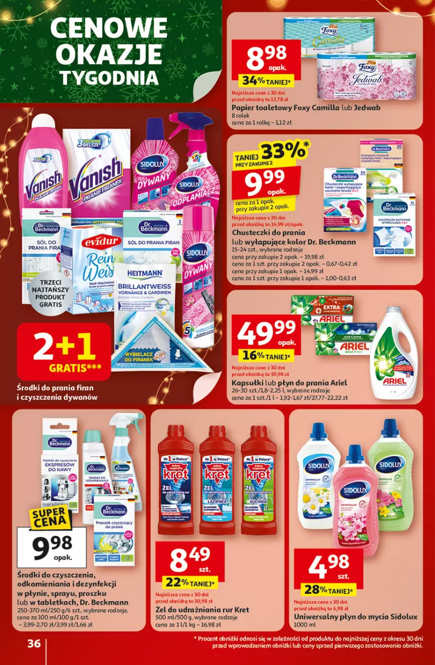 Gazetka promocyjna Auchan - Święta jak babcię kocham Hipermarket - ważna 04.12 do 10.12.2025 - strona 36 - produkty: Ariel, Chusteczki, Chusteczki do prania, Dywan, Foxy, Gra, Kret, Papier, Papier toaletowy, Płyn do mycia, Płyn do prania, Sidolux, Tablet