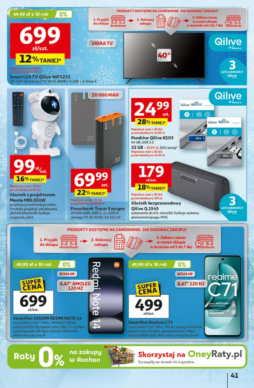 Gazetka promocyjna Auchan - Święta jak babcię kocham Hipermarket - ważna 04.12 do 10.12.2025 - strona 41 - produkty: Acer, Amol, Bateria, Głośnik, Głośnik bluetooth, LED TV, Manta, Pendrive, Powerbank, Redmi Note, Smartfon