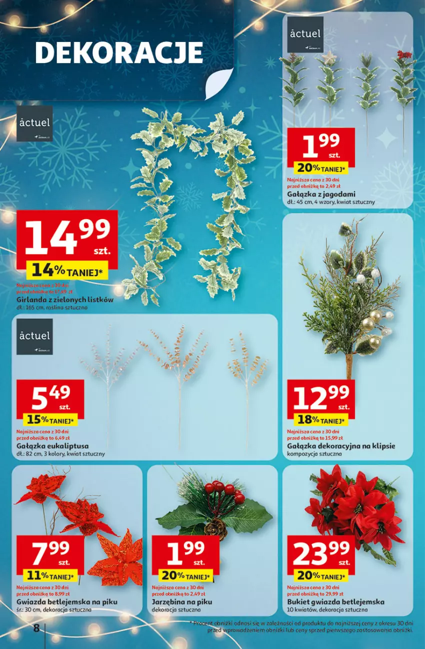 Gazetka promocyjna Auchan - Święta jak babcię kocham Hipermarket - ważna 04.12 do 10.12.2025 - strona 8 - produkty: Bukiet, Girlanda, Gwiazda, Roślina sztuczna