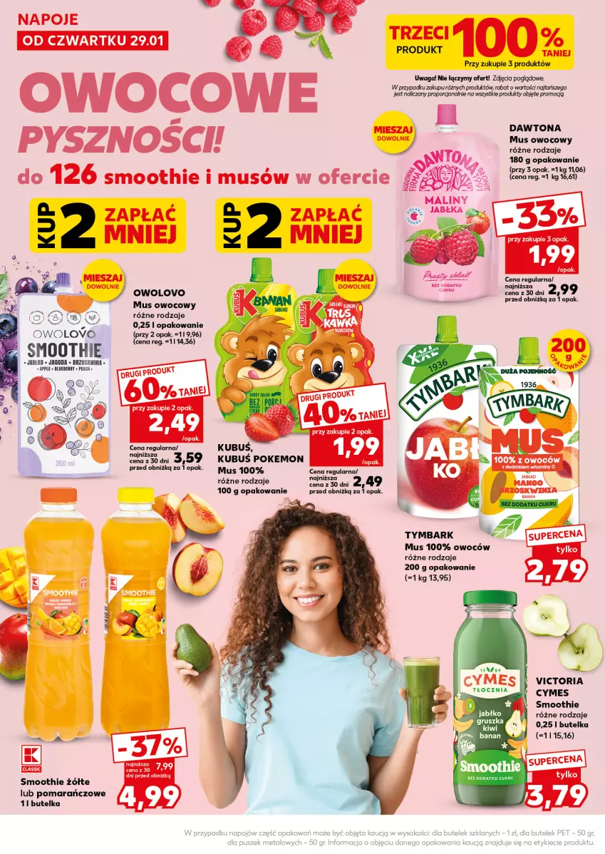 Gazetka promocyjna Kaufland - Mocny Start - ważna 02.02 do 04.02.2026 - strona 22 - produkty: Dawtona, Jabłka, Kubuś, Maliny, Mus, Napoje, Por, Smoothie, Tymbark, Waga