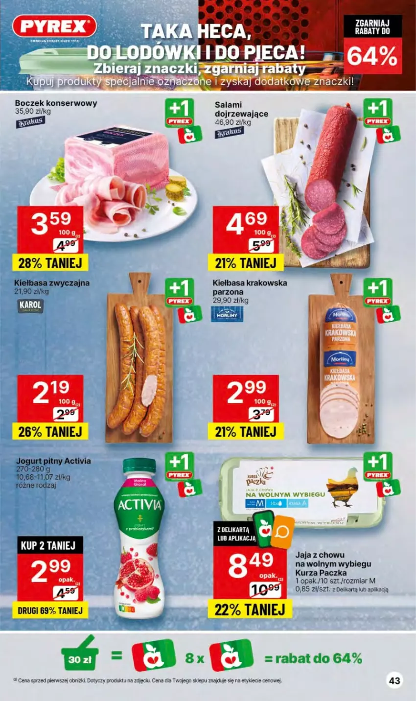 Gazetka promocyjna Delikatesy Centrum - Dyskontowe ceny w Delikatesach Centrum - ważna 14.12 do 26.12.2023 - strona 43 - produkty: Activia, Boczek, Jaja, Kiełbasa, Kiełbasa krakowska, Salami, Ser