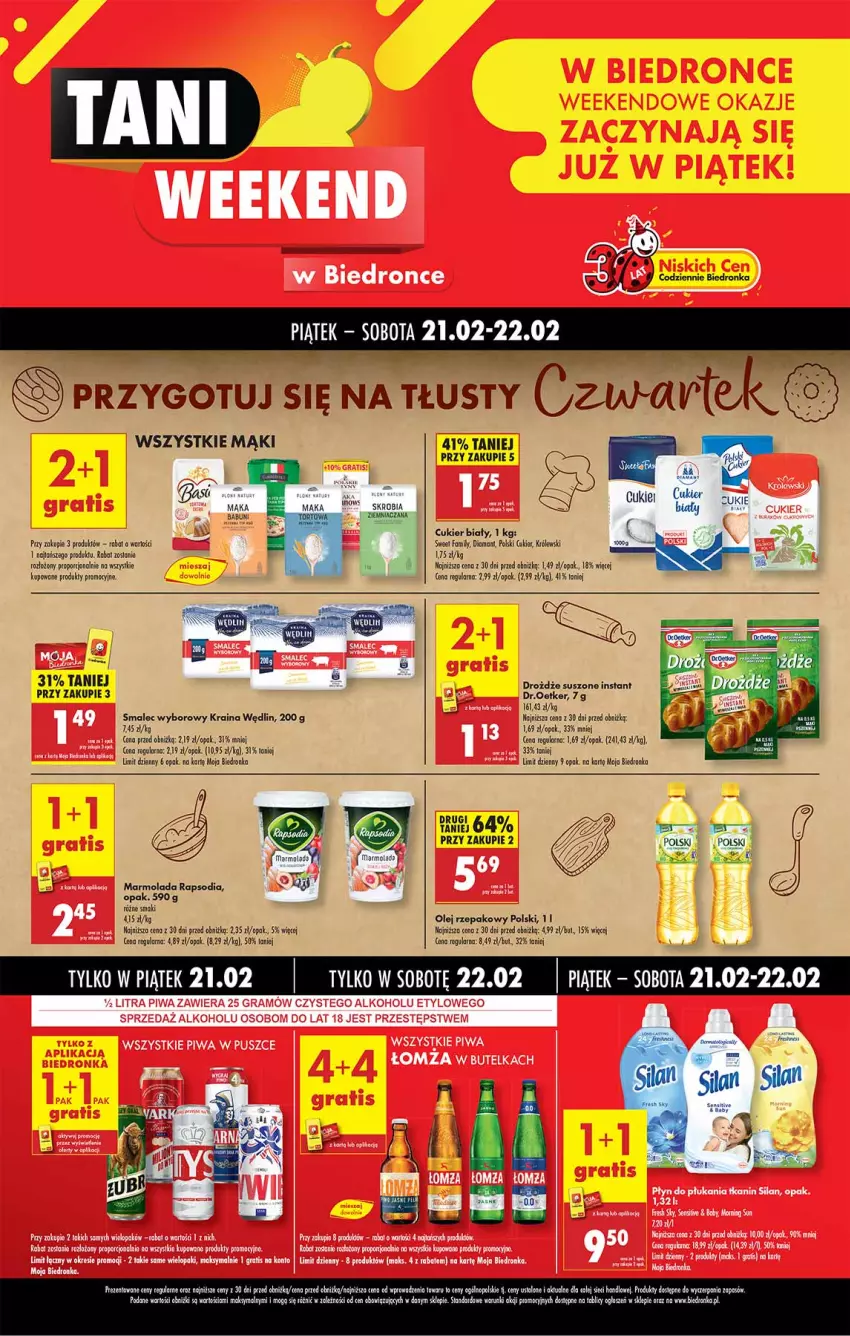 Gazetka promocyjna Biedronka - Tani Weekend - ważna 21.02 do 22.02.2025 - strona 1 - produkty: Cukier, Fa, Królewski, LG, Mąka, Malm, Marmolada, Mola, Olej, Olej rzepakowy, Por