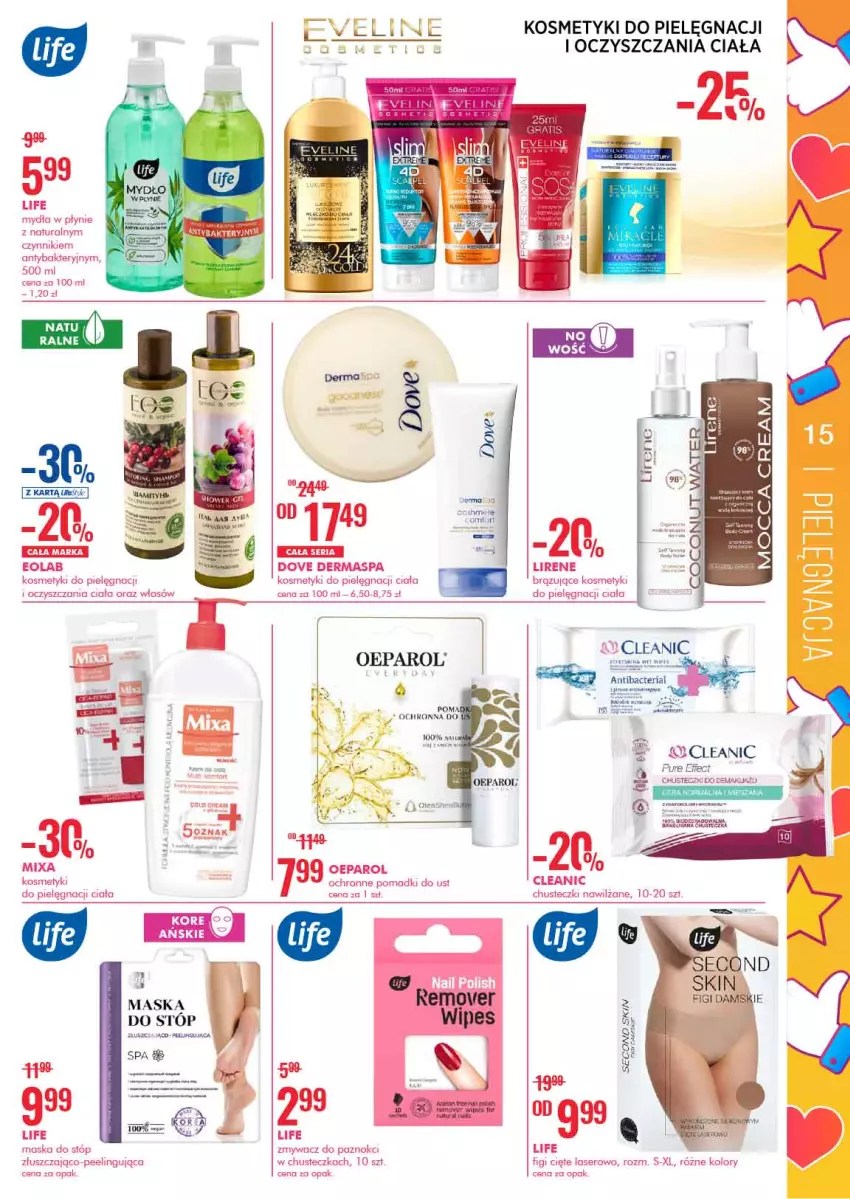 Gazetka promocyjna Super Pharm - Best Sellery - ważna 07.03 do 18.03.2021 - strona 15 - produkty: Chusteczki, Chusteczki nawilzane, Cleanic, Dove, Figi, Kosmetyki do pielęgnacji, Lirene, Maska, Maska do stóp, Mixa, Mop, Peeling, Ser