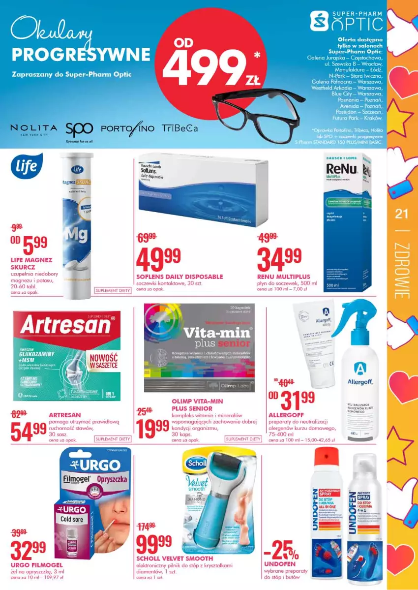 Gazetka promocyjna Super Pharm - Best Sellery - ważna 07.03 do 18.03.2021 - strona 21 - produkty: Magnez, Pilnik, Płyn do soczewek, Por, Scholl, Soczewki kontaktowe, Suplement diety, Undofen, Urgo, Velvet, Vita-Min