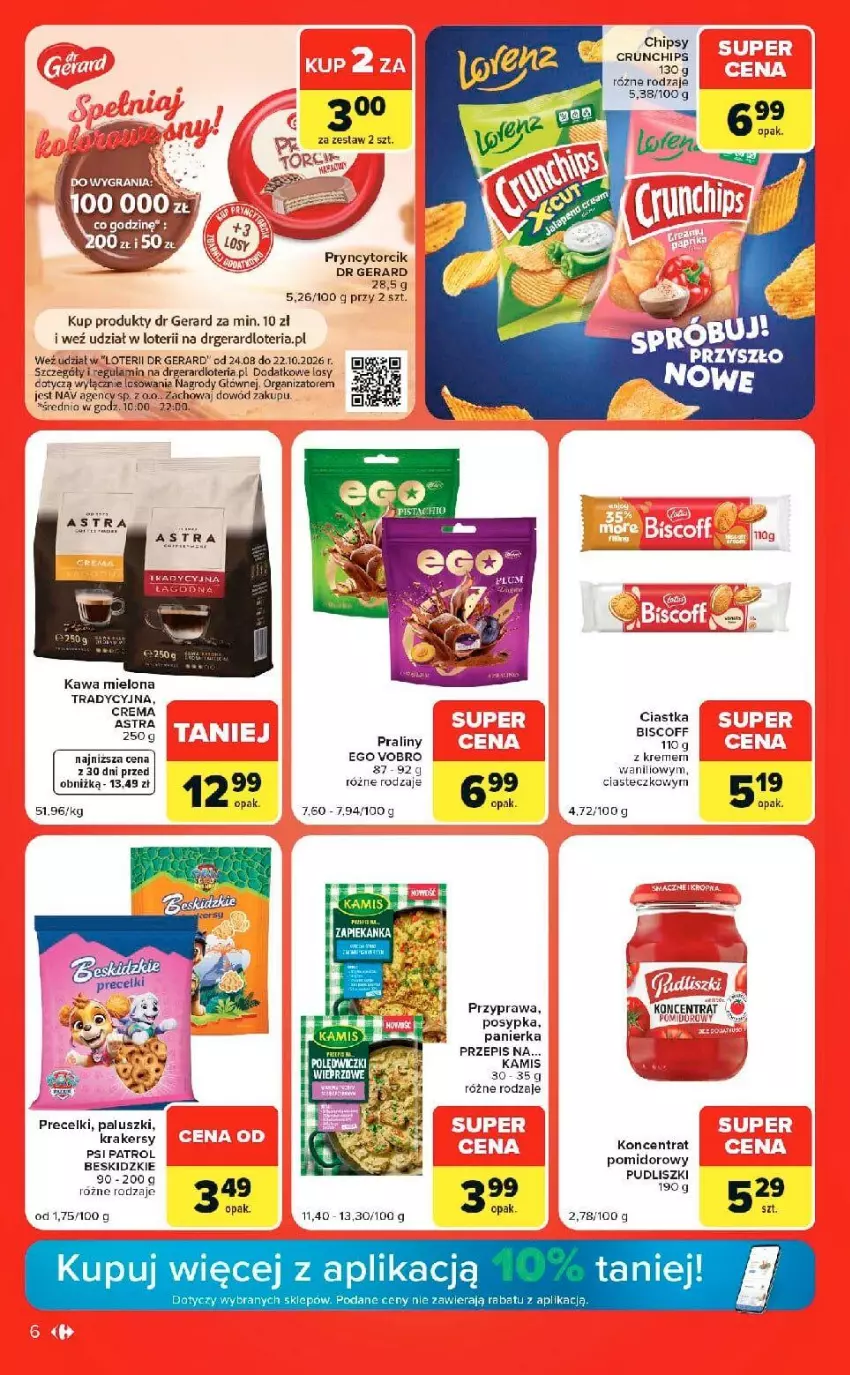 Gazetka promocyjna Carrefour - Gazetka Market w SUMIE ekspresowe zakupy - ważna 08.09 do 14.09.2026 - strona 6 - produkty: AEG, Beskidzki, Chipsy, Ciastka, Dr Gerard, Fa, Kamis, Kawa, Kawa mielona, Koc, Praliny, Precelki, Psi Patrol, Pudliszki