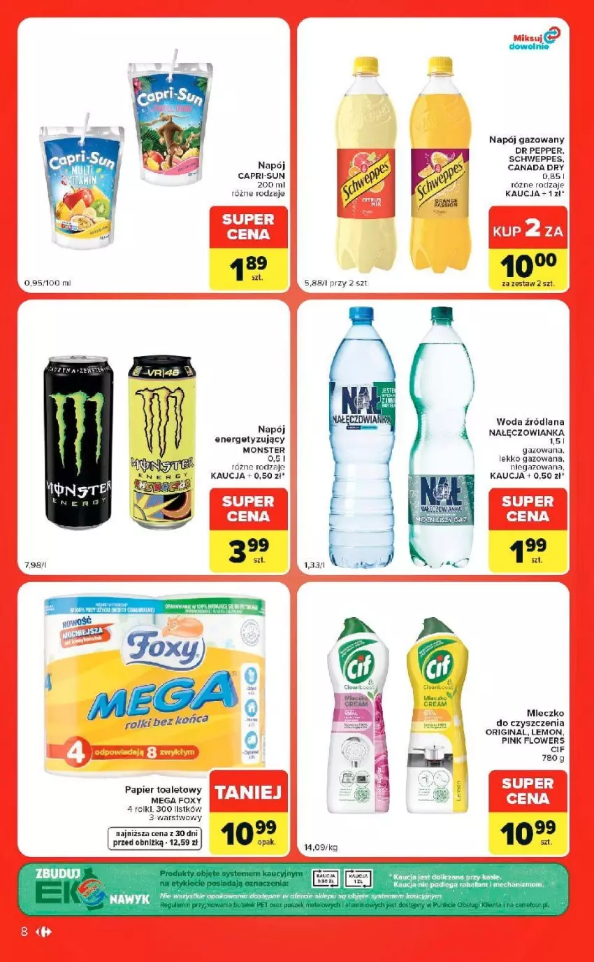 Gazetka promocyjna Carrefour - Gazetka Market w SUMIE ekspresowe zakupy - ważna 08.09 do 14.09.2026 - strona 8 - produkty: Cif, Foxy, Gin, LANA, Mleczko, Nałęczowianka, Napój, Papier, Papier toaletowy, Rolki, Schweppes, Woda