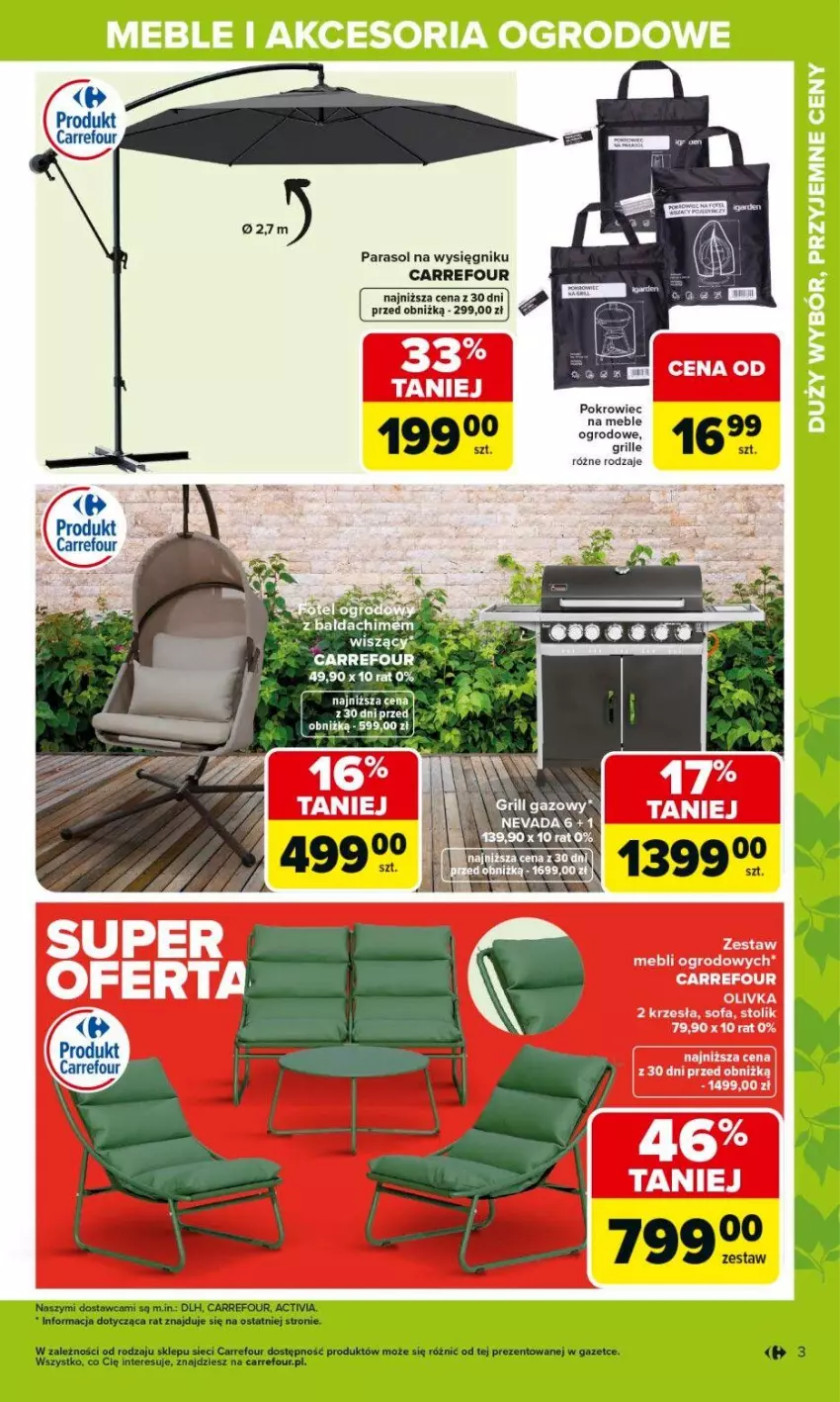 Gazetka promocyjna Carrefour - Gazetka Ogród, gdzie kwitnie życie - ważna 07.04 do 02.05.2026 - strona 3 - produkty: Fa, Grill, Meble, Parasol, Pokrowiec, Sofa, Stolik