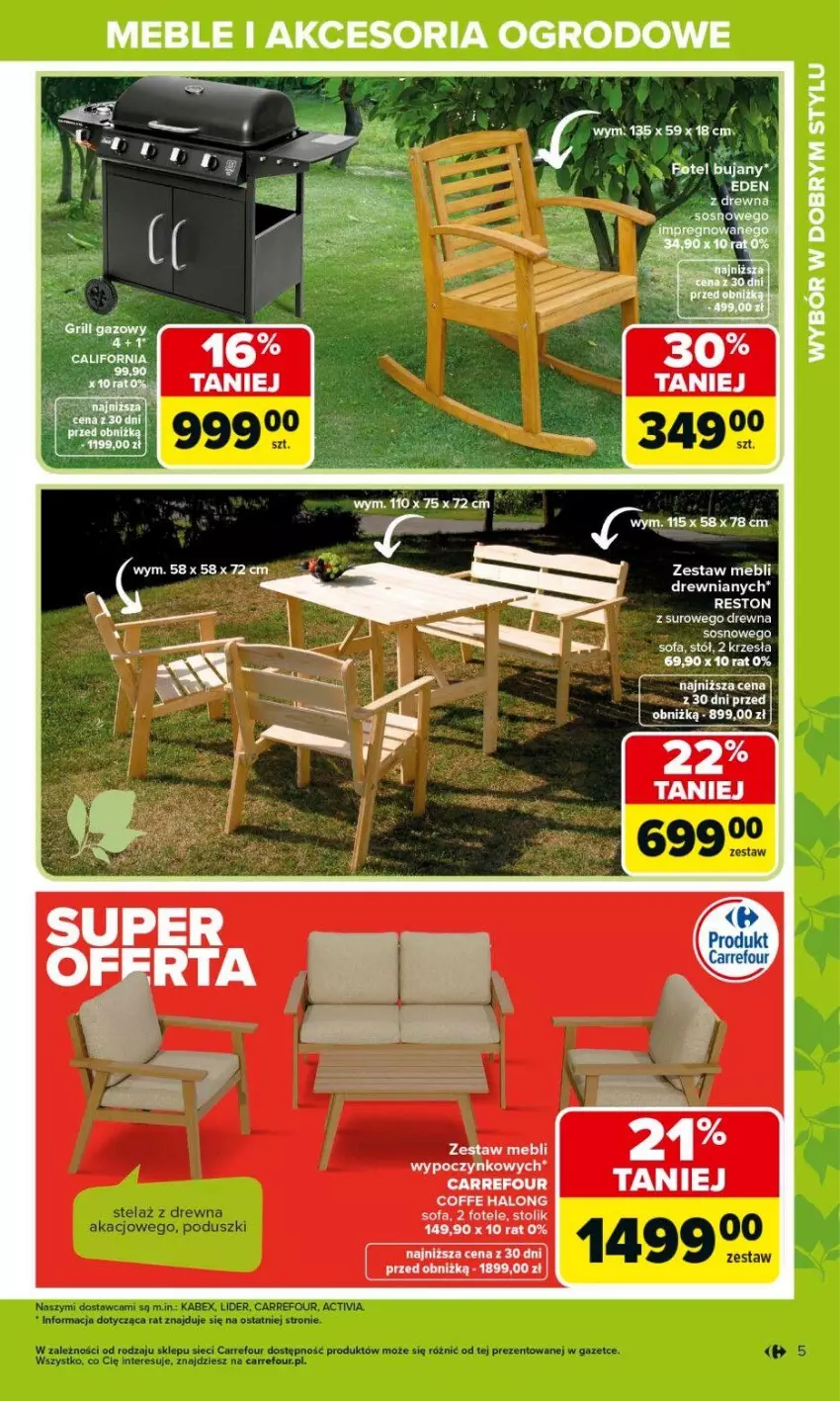 Gazetka promocyjna Carrefour - Gazetka Ogród, gdzie kwitnie życie - ważna 07.04 do 02.05.2026 - strona 5 - produkty: Fa, Fotel, Grill, Grill gazowy, Halo, Meble, Sofa, Sos, Stół, Stolik