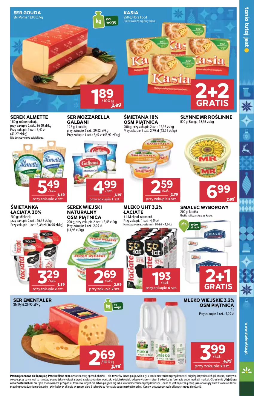Gazetka promocyjna Stokrotka - Market - ważna 18.12 do 21.12.2025 - strona 17 - produkty: Almette, Ementaler, Flora, Galbani, Gouda, Gra, Kasia, Mięso, Mleko, Mozzarella, Owoce, Piątnica, Ser, Serek, Serek wiejski, Słynne, Słynne MR Roślinne, Smalec, Warzywa