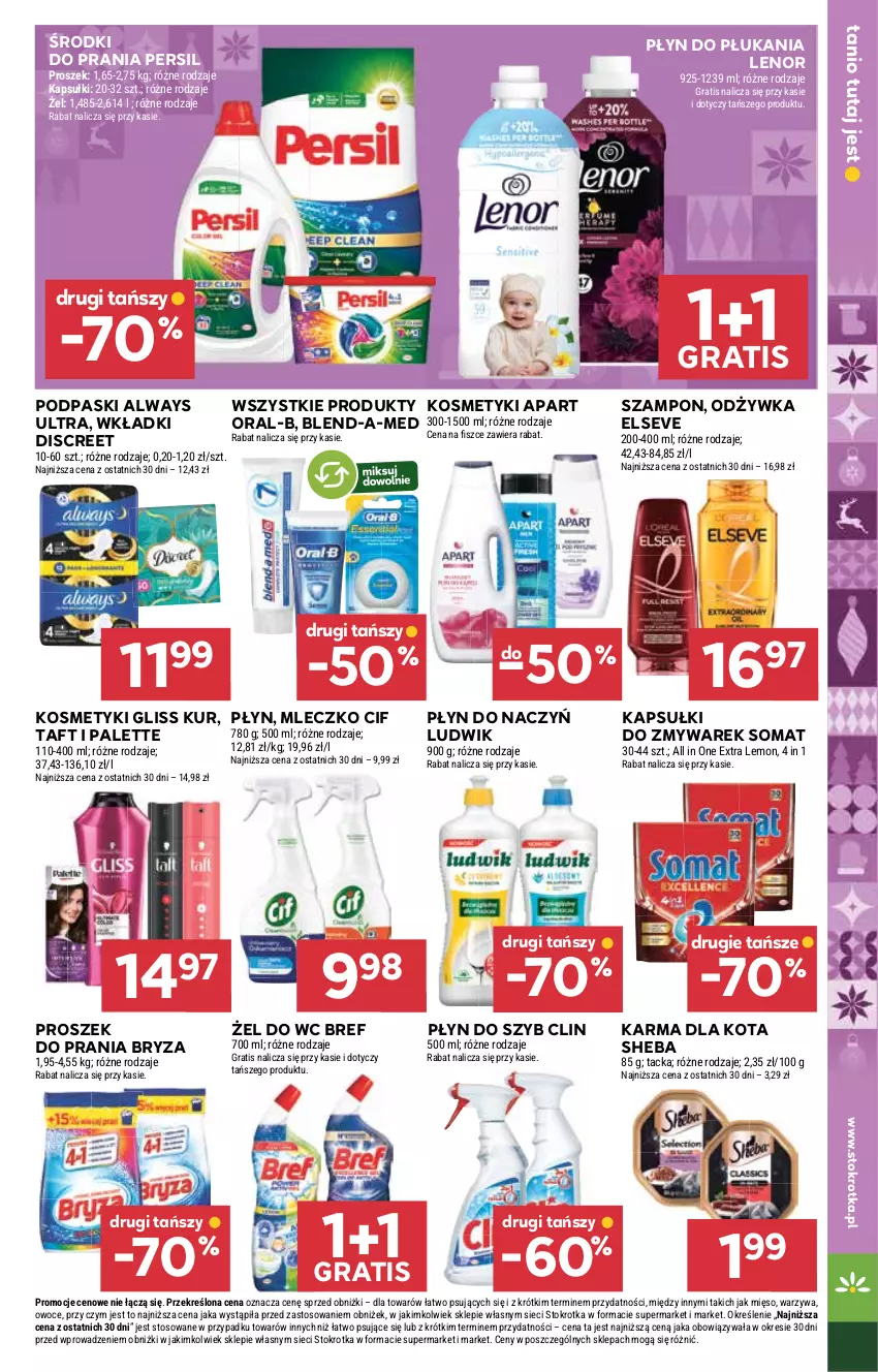 Gazetka promocyjna Stokrotka - Market - ważna 18.12 do 21.12.2025 - strona 27 - produkty: Always, Always Ultra, Blend-a-Med, Bref, Bryza, Cif, Clin, Discreet, Elseve, Gliss Kur, Gra, Lenor, Ludwik, Mięso, Mleczko, Odżywka, Owoce, Palette, Persil, Płyn do płukania, Płyn do szyb, Podpaski, Proszek do prania, Sheba, Somat, Szampon, Taft, Warzywa, Wkładki