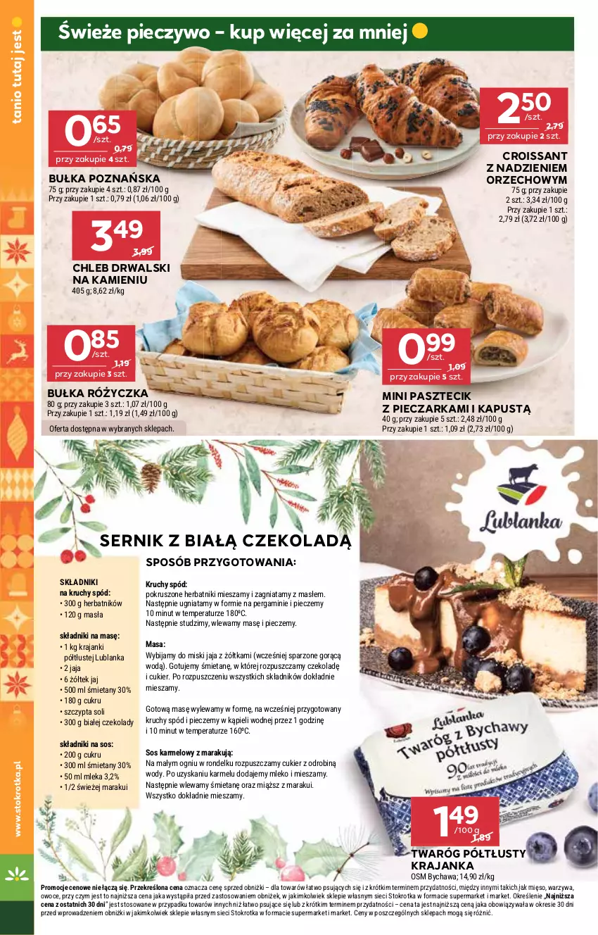 Gazetka promocyjna Stokrotka - Market - ważna 18.12 do 21.12.2025 - strona 8 - produkty: Bułka, Chleb, Croissant, Cukier, Herbatniki, Jaja, Kapustą, Mięso, Mleko, Owoce, Pasztecik z pieczarkami, Piec, Pieczarka, Pieczywo, Rondel, Ser, Sos, Twaróg, Twaróg półtłusty, Warzywa
