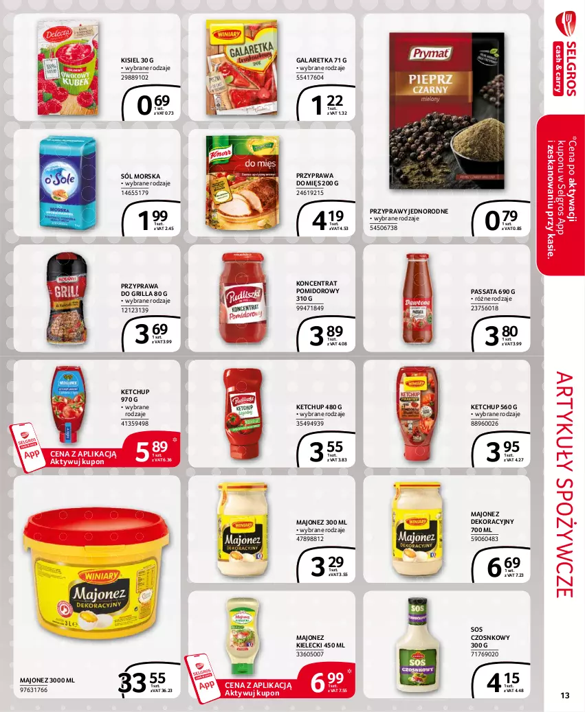 Gazetka promocyjna Selgros - Extra Oferta - ważna 01.05 do 31.05.2021 - strona 13 - produkty: Artykuły spożywcze, Gala, Galaretka, Grill, Ketchup, Kisiel, Koncentrat pomidorowy, LG, Majonez, Przyprawy, Sól, Sos, Sos czosnkowy