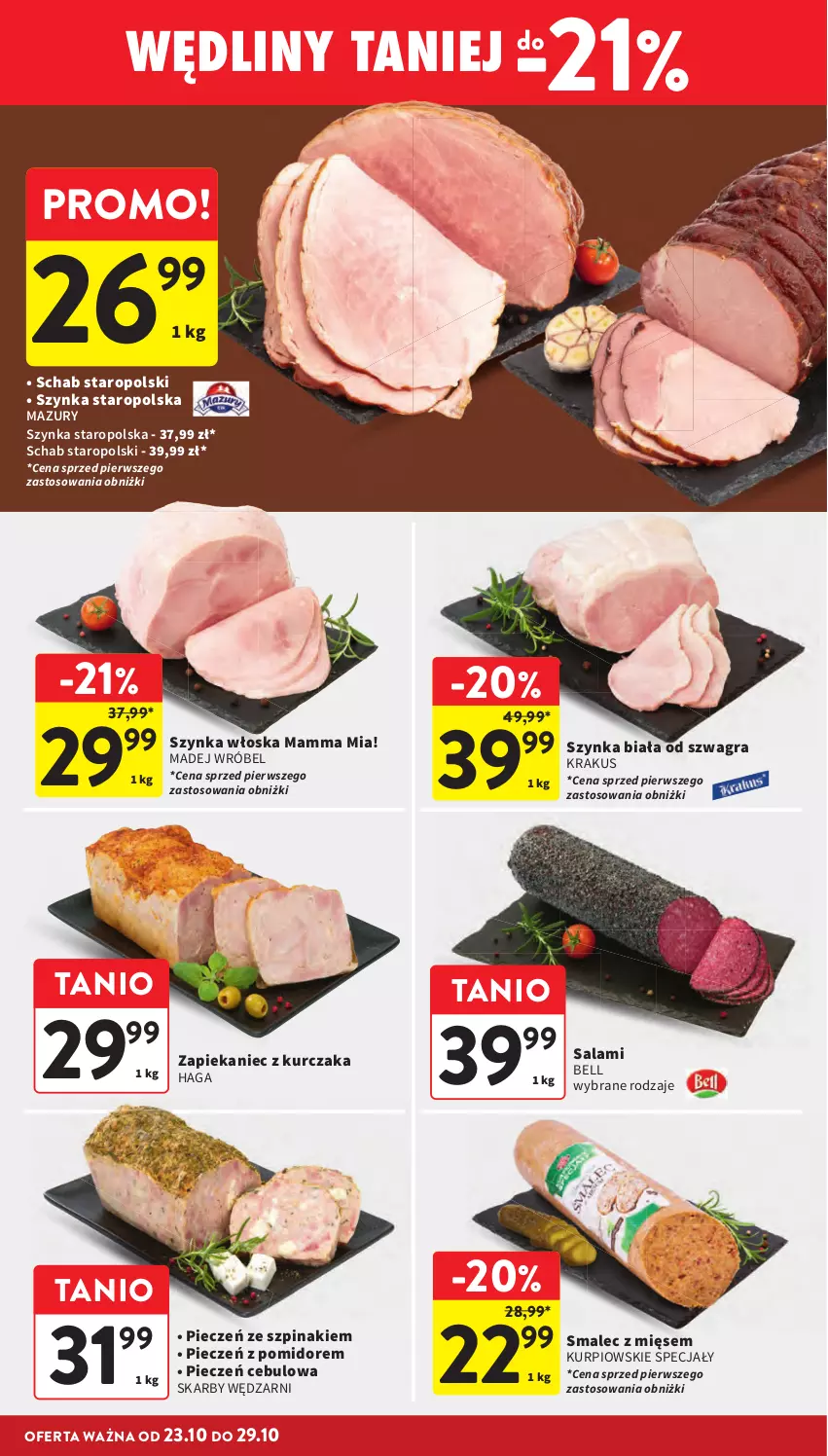 Gazetka promocyjna Intermarche - Gazetka promocyjna - ważna 23.10 do 29.10.2025 - strona 20 - produkty: Bell, Gra, Krakus, Kurczak, Madej Wróbel, Piec, Salami, Smalec, Szpinak, Szynka, Szynka biała