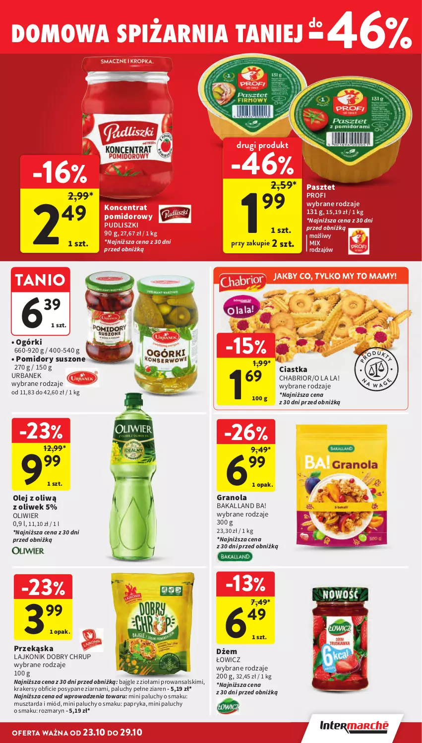 Gazetka promocyjna Intermarche - Gazetka promocyjna - ważna 23.10 do 29.10.2025 - strona 29 - produkty: Ba!, Bajgle, Bakalland, Chabrior, Ciastka, Dżem, Gra, Granola, Koncentrat pomidorowy, Krakersy, Lajkonik, Miód, Mus, Musztarda, Olej, Papryka, Pasztet, Pomidory, Pudliszki