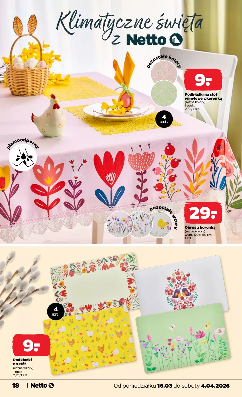 Gazetka promocyjna Netto - KATALOG_WIELKANOC_2026 - ważna 16.03 do 04.04.2026 - strona 18 - produkty: Obrus, Podkład, Por, Stół