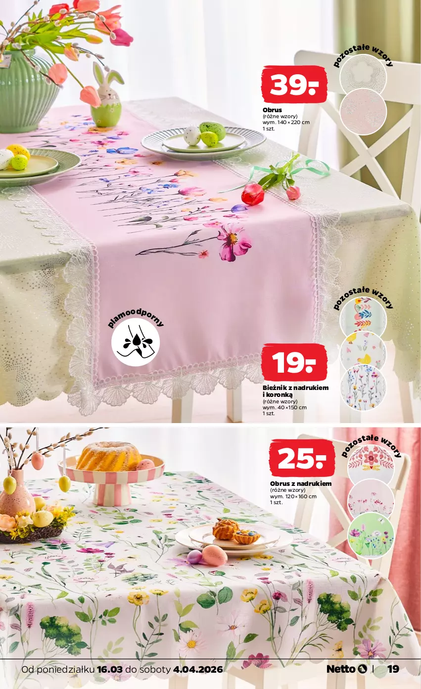 Gazetka promocyjna Netto - KATALOG_WIELKANOC_2026 - ważna 16.03 do 04.04.2026 - strona 19 - produkty: Bieżnik, Obrus, Por