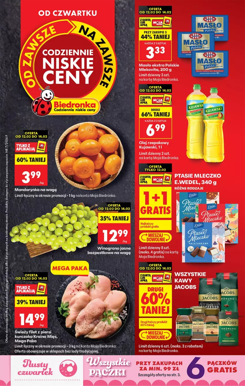 Gazetka promocyjna Biedronka - Gazetka - ważna 12.02 do 19.02.2026 - strona 1 - produkty: Filet z piersi kurczaka, Gra, Kret, Kujawski, Kurczak, Masło, Mleko, Mlekovita, Olej, Olej rzepakowy, Wino