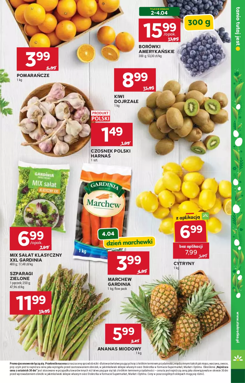 Gazetka promocyjna Stokrotka - Supermarket - ważna 02.04 do 08.04.2026 - strona 12 - produkty: Ananas, Cytryny, Czosnek, Harnaś, Kiwi, Mięso, Optima, Owoce, Pomarańcze, Sałat, Warzywa