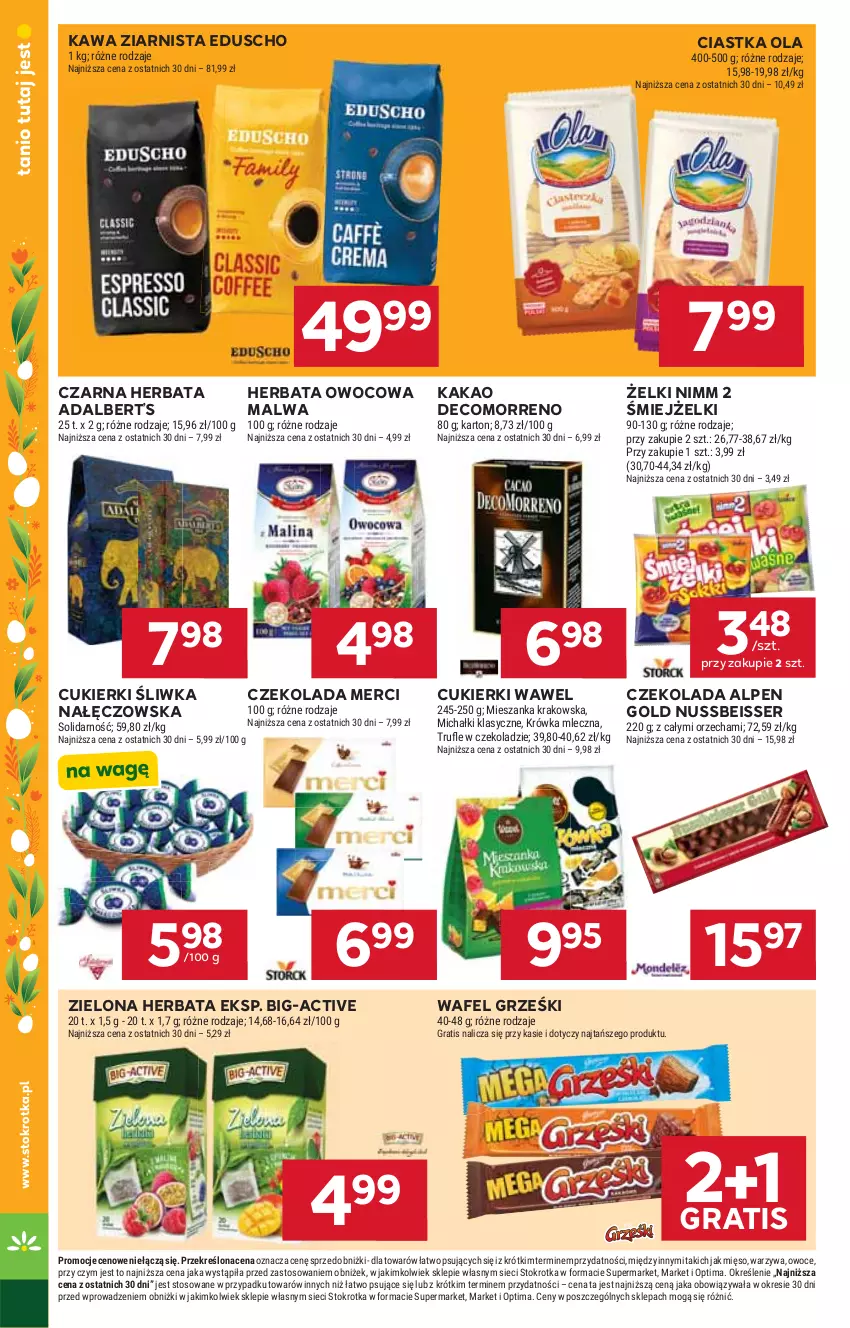 Gazetka promocyjna Stokrotka - Supermarket - ważna 02.04 do 08.04.2026 - strona 29 - produkty: Ciastka, Cukier, Cukierki, Czekolada, Gra, Grześki, Herbata, Herbata owocowa, Kakao, Kawa, Kawa ziarnista, Merci, Michałki, Mięso, Optima, Owoce, Ser, Warzywa, Wawel