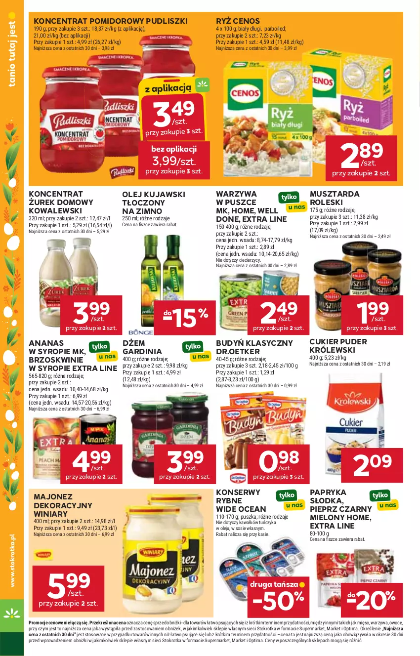 Gazetka promocyjna Stokrotka - Supermarket - ważna 02.04 do 08.04.2026 - strona 31 - produkty: Ananas, Brzoskwinie, Budyń, Cenos, Cukier, Cukier puder, Dżem, Kawa, Koncentrat pomidorowy, Królewski, Kujawski, Majonez, Mięso, Mus, Musztarda, Olej, Optima, Owoce, Papryka, Papryka słodka, Pieprz, Puder, Pudliszki, Ryż, Ser, Sos, Syrop, Tuńczyk, Warzywa, Winiary