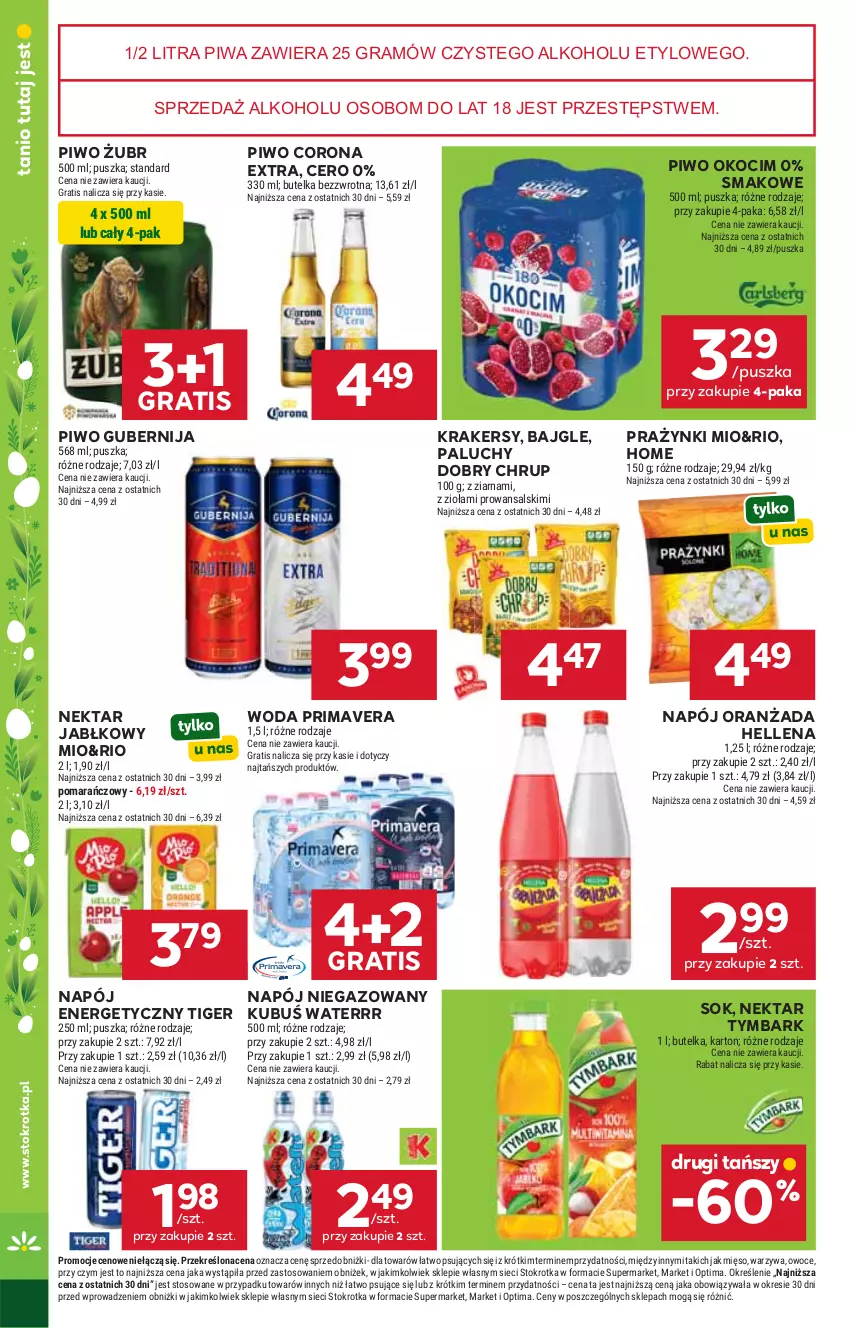 Gazetka promocyjna Stokrotka - Supermarket - ważna 02.04 do 08.04.2026 - strona 39 - produkty: Bajgle, Corona Extra, Gra, Hellena, Koc, Krakersy, Kubuś, Kubuś Waterrr, Mięso, Napój, Napój niegazowany, Nektar, Okocim, Optima, Oranżada, Owoce, Piwa, Piwo, Prima, Primavera, Sok, Tiger, Tymbark, Warzywa, Woda