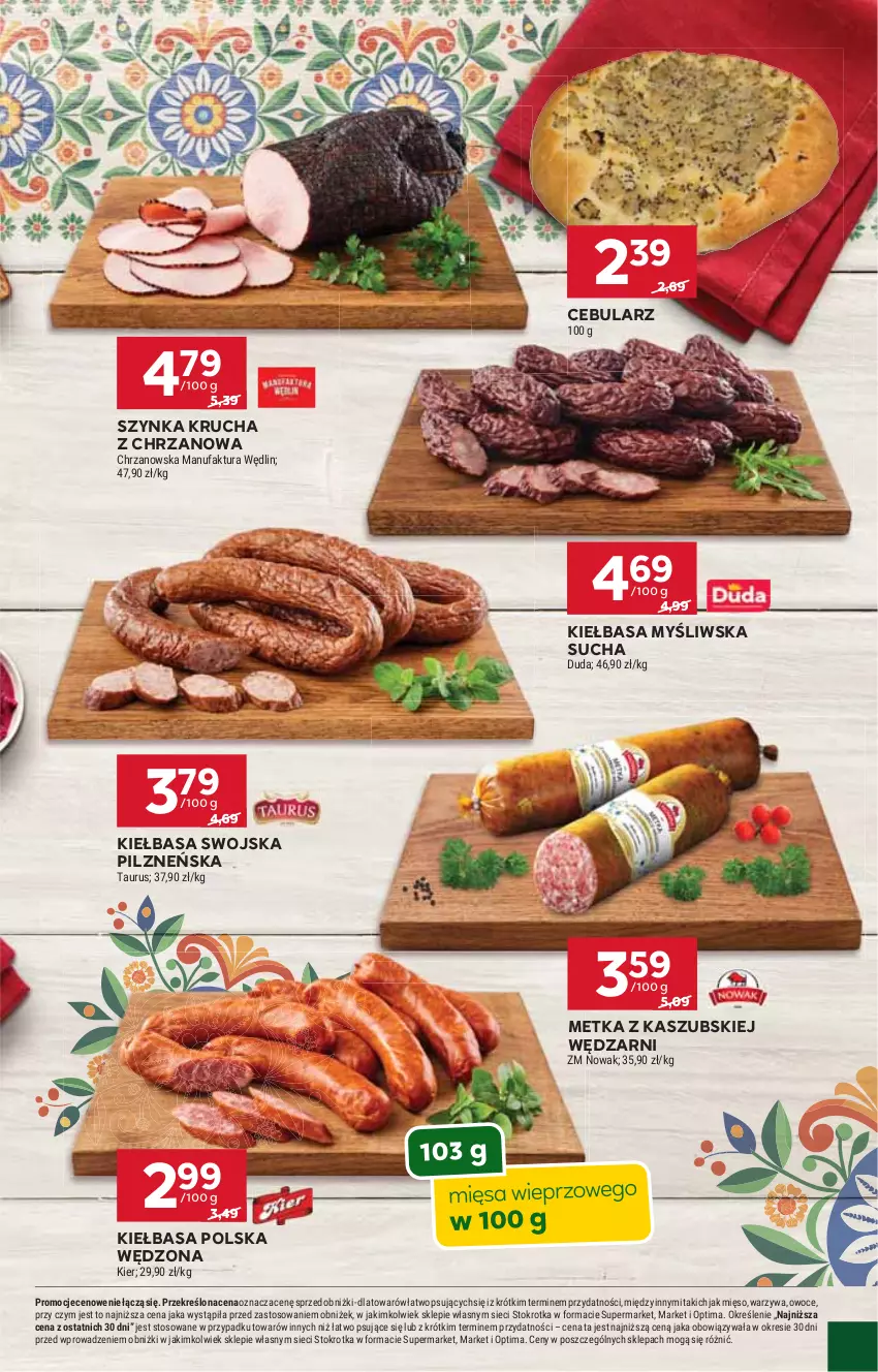 Gazetka promocyjna Stokrotka - Supermarket - ważna 02.04 do 08.04.2026 - strona 46 - produkty: Cebula, Chrzan, Duda, Fa, Kiełbasa, Mięso, NOWAK, Optima, Owoce, Szynka, Warzywa