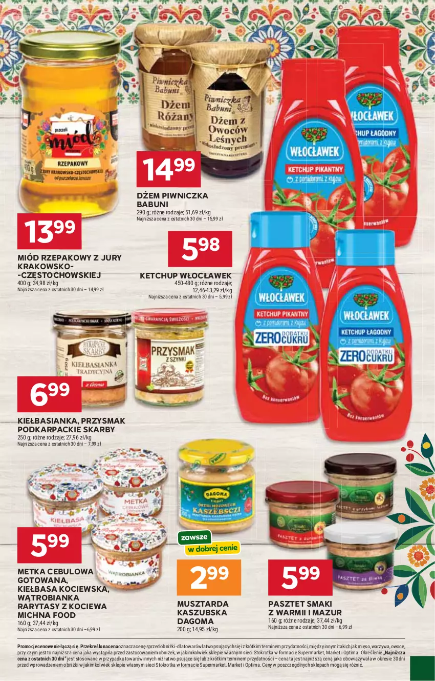 Gazetka promocyjna Stokrotka - Supermarket - ważna 02.04 do 08.04.2026 - strona 50 - produkty: Babuni, Basia, Bianka, Dżem, Karp, Ketchup, Kiełbasa, Koc, Mięso, Miód, Mus, Musztarda, Optima, Owoce, Pasztet, Warzywa