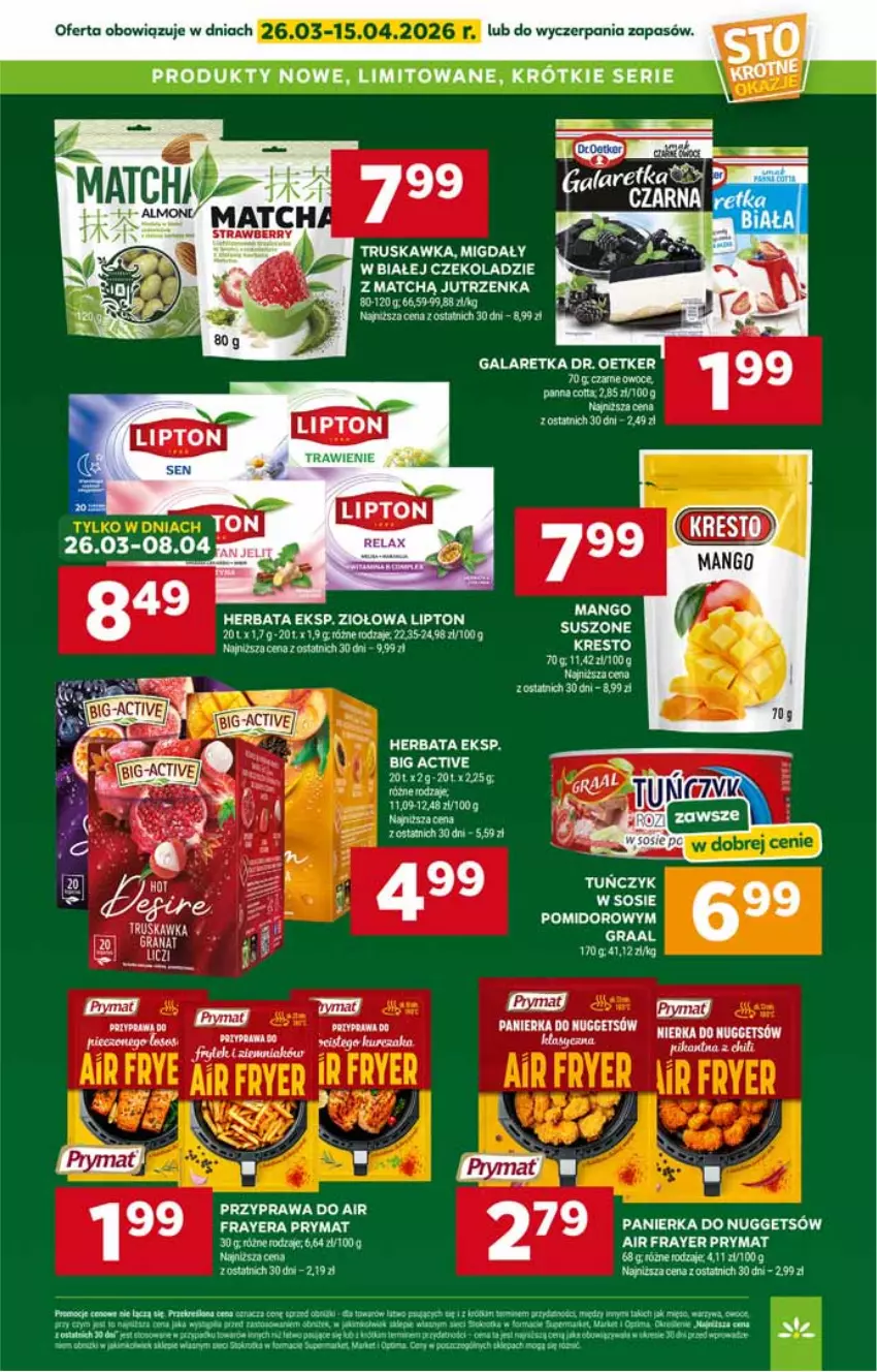 Gazetka promocyjna Stokrotka - Supermarket - ważna 02.04 do 08.04.2026 - strona 52 - produkty: Dr. Oetker, Gala, Galaretka, Gra, Graal, Herbata, HP, Jutrzenka, Lipton, Mango, Migdały, Owoce, Panna cotta, Piec, Prymat, Ser, Sos, Tuńczyk, Warzywa