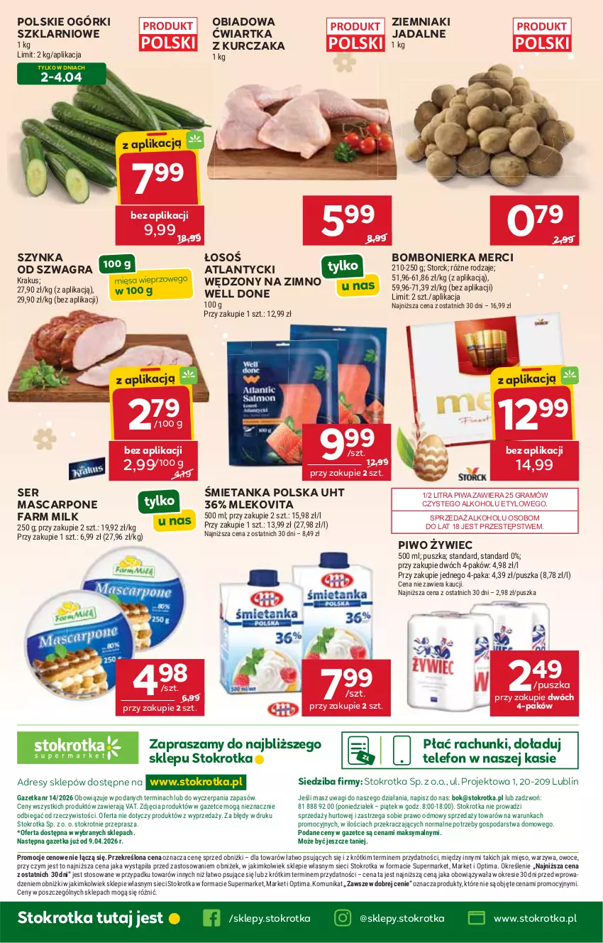 Gazetka promocyjna Stokrotka - Supermarket - ważna 02.04 do 08.04.2026 - strona 55 - produkty: Dres, Fa, Farm Milk, Gra, JBL, Krakus, Kurczak, Mascarpone, Merci, Mięso, Mleko, Mlekovita, O nas, Optima, Owoce, Piwa, Piwo, Ser, Szynka, Telefon, Wagi, Warzywa, Ziemniaki