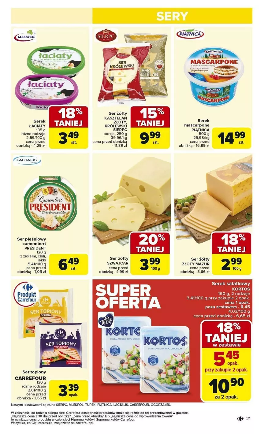 Gazetka promocyjna Carrefour - ważna 03.02 do 08.02.2025 - strona 14 - produkty: Camembert, Gra, Kasztelan, Królewski, Mascarpone, Piątnica, Piec, Por, Sałat, Ser, Ser pleśniowy, Ser topiony, Serek, Top, Złoty Mazur