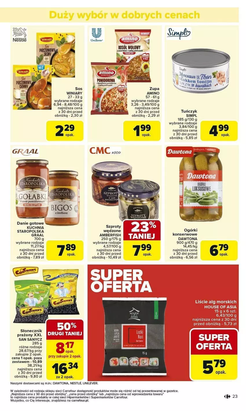 Gazetka promocyjna Carrefour - ważna 03.02 do 08.02.2025 - strona 16 - produkty: Danie gotowe, Dawtona, Gra, Graal, Kuchnia, Ogórki konserwowe, Ser, Sos, Szprot, Tuńczyk, Winiary