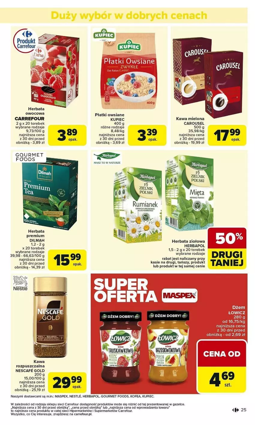 Gazetka promocyjna Carrefour - ważna 03.02 do 08.02.2025 - strona 18 - produkty: Dilmah, Dżem, Herbapol, Herbata, Kawa, Kawa mielona, Kawa rozpuszczalna, Kupiec, Piec, Płatki owsiane, Rum