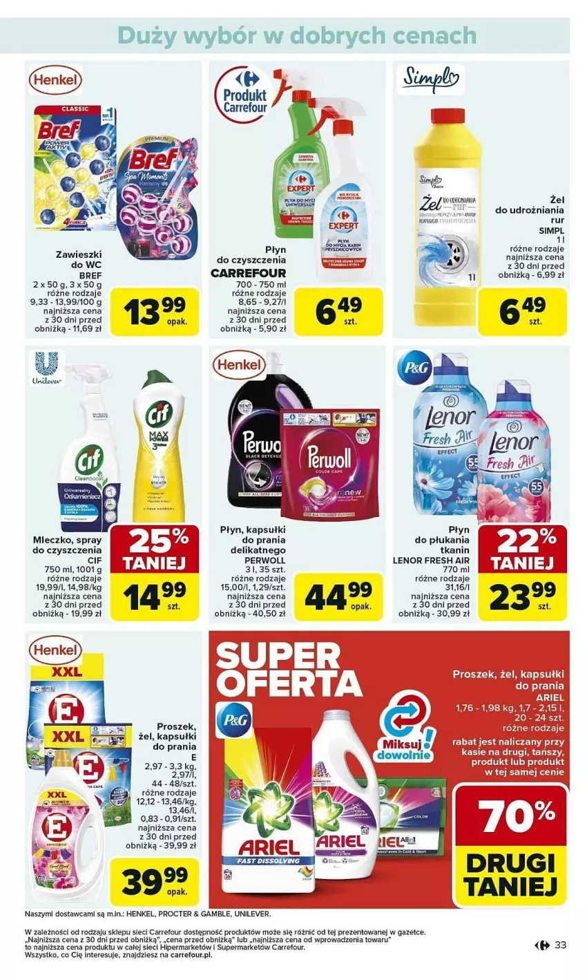 Gazetka promocyjna Carrefour - ważna 03.02 do 08.02.2025 - strona 27 - produkty: Ariel, Bref, Cif, Fa, Kapsułki do prania, Lenor, Mleczko, Oreo, Perwoll, Płyn do płukania, Spray do czyszczenia, Zawieszki