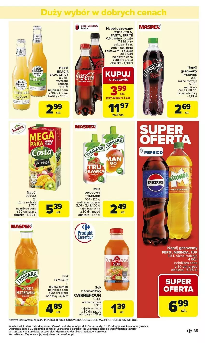 Gazetka promocyjna Carrefour - ważna 03.02 do 08.02.2025 - strona 29 - produkty: 7up, Coca-Cola, Fa, Fanta, Gin, Hortex, Mirinda, Mus, Napój, Napój gazowany, Pepsi, Sok, Sprite, Tymbark