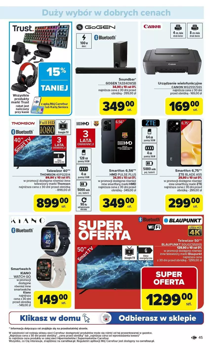 Gazetka promocyjna Carrefour - ważna 03.02 do 08.02.2025 - strona 40 - produkty: Canon, Rust, Smartfon, Smartwatch, Soundbar, Telewizor, Telewizory, Thomson, Urządzenie wielofunkcyjne