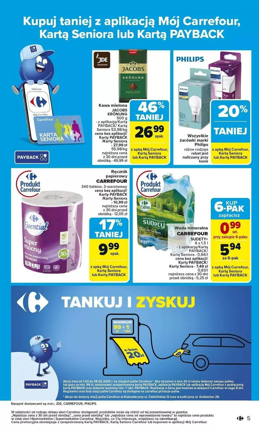 Gazetka promocyjna Carrefour - ważna 03.02 do 08.02.2025 - strona 45 - produkty: Fa, Jacobs, Kawa, Kawa mielona, Papier, Philips, Ręcznik, Top, Woda, Woda mineralna