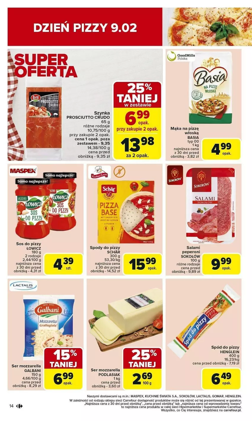 Gazetka promocyjna Carrefour - ważna 03.02 do 08.02.2025 - strona 6 - produkty: Galbani, Gra, Mąka, Mozzarella, Prosciutto, Salami, Ser, Sok, Sokołów, Sos, Sos do pizzy, Spód do pizzy, Szynka