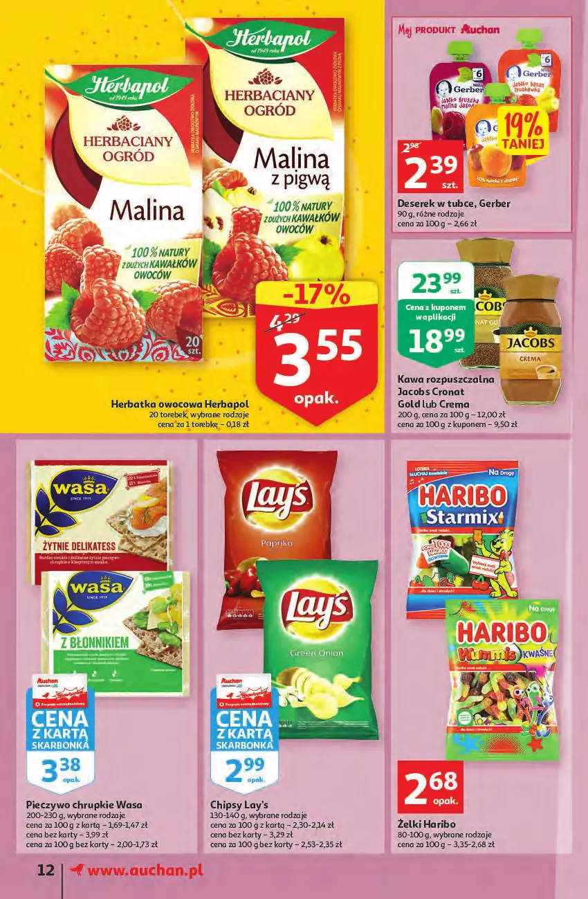 Gazetka promocyjna Auchan - Wiosenne okazje są w cenie Supermarkety - ważna 28.04 do 04.05.2022 - strona 12 - produkty: Chipsy, Chrupki, Haribo, Herbapol, Jacobs, Kawa, Kawa rozpuszczalna, Mus, Ogród, Piec, Pieczywo, Pieczywo chrupkie, Wasa