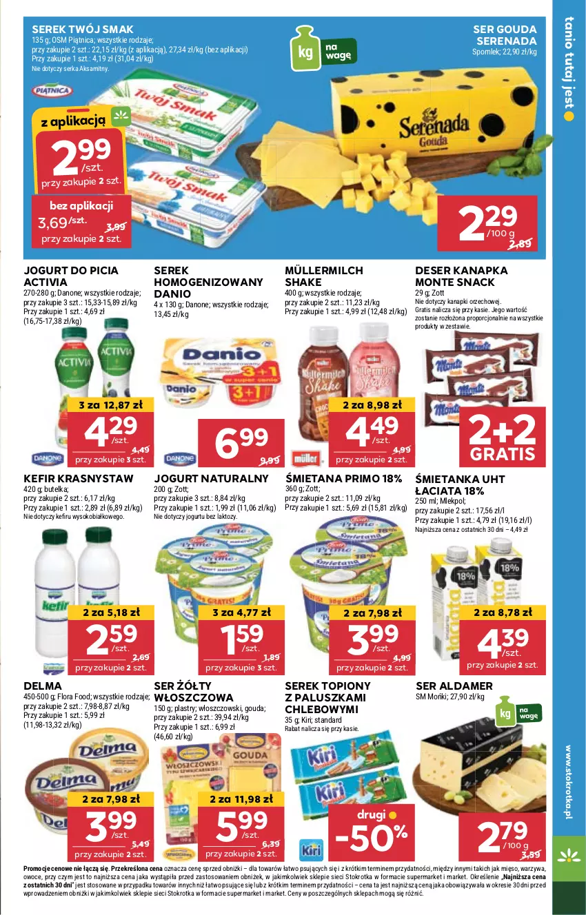 Gazetka promocyjna Stokrotka - Supermarket - ważna 05.06 do 11.06.2025 - strona 11 - produkty: Activia, Aksam, Chleb, Danio, Danone, Delma, Deser, Flora, Gouda, Gra, Jogurt, Jogurt naturalny, Kefir, Mięso, Monte, Müller, Müllermilch, Owoce, Piątnica, Por, Ser, Serek, Serek homogenizowany, Sok, Top, Twój Smak, Warzywa, Włoszczowski, Zott