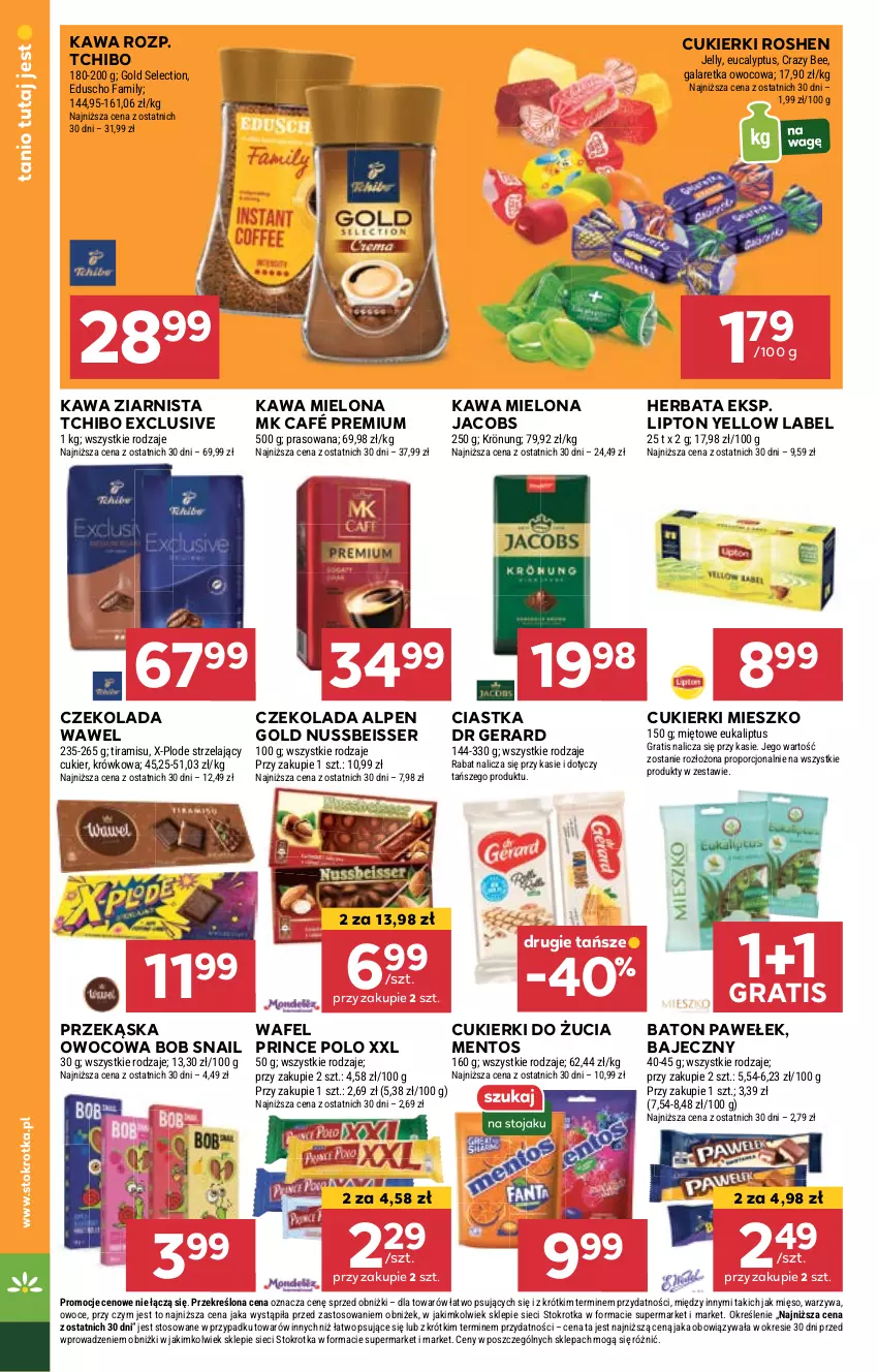 Gazetka promocyjna Stokrotka - Supermarket - ważna 05.06 do 11.06.2025 - strona 14 - produkty: Baton, Ciastka, Cukier, Cukierki, Czekolada, Dr Gerard, Fa, Gala, Galaretka, Gra, Herbata, Jacobs, Kawa, Kawa mielona, Kawa ziarnista, Lipton, Mentos, Mięso, Owoce, Por, Prince Polo, Ser, Tchibo, Warzywa, Wawel