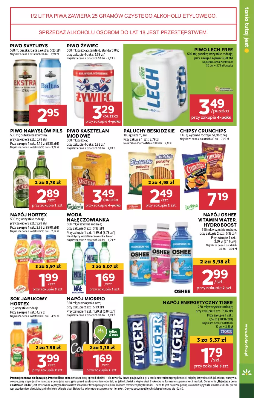Gazetka promocyjna Stokrotka - Supermarket - ważna 05.06 do 11.06.2025 - strona 21 - produkty: Beskidzki, Chipsy, Crunchips, Gra, Hortex, Kasztelan, Mięso, Nałęczowianka, Namysłów, Napój, Napój energetyczny, Oshee, Owoce, Piwa, Piwo, Sezam, Sok, Sok jabłkowy, Sól, Tiger, Warzywa, Woda