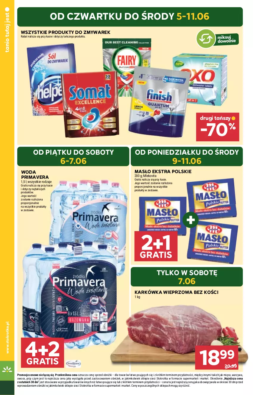 Gazetka promocyjna Stokrotka - Supermarket - ważna 05.06 do 11.06.2025 - strona 4 - produkty: Gra, Karkówka wieprzowa, Masło, Mięso, Mleko, Mlekovita, Owoce, Por, Prima, Primavera, Produkty do zmywarek, Warzywa, Woda