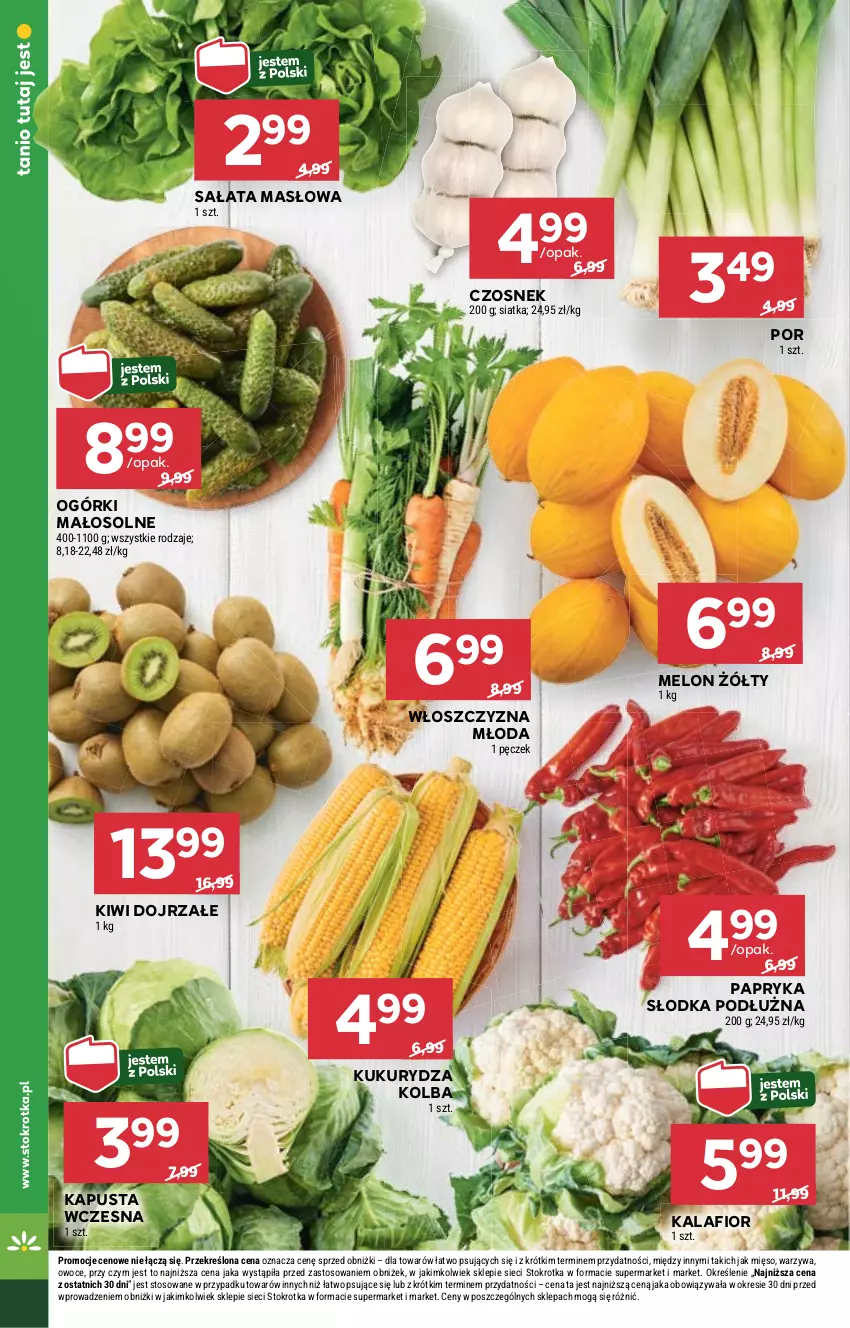 Gazetka promocyjna Stokrotka - Supermarket - ważna 05.06 do 11.06.2025 - strona 6 - produkty: Czosnek, Kalafior, Kiwi, Kukurydza, Masło, Melon, Mięso, Owoce, Papryka, Papryka słodka, Por, Sałat, Sałata masłowa, Siatka, Warzywa