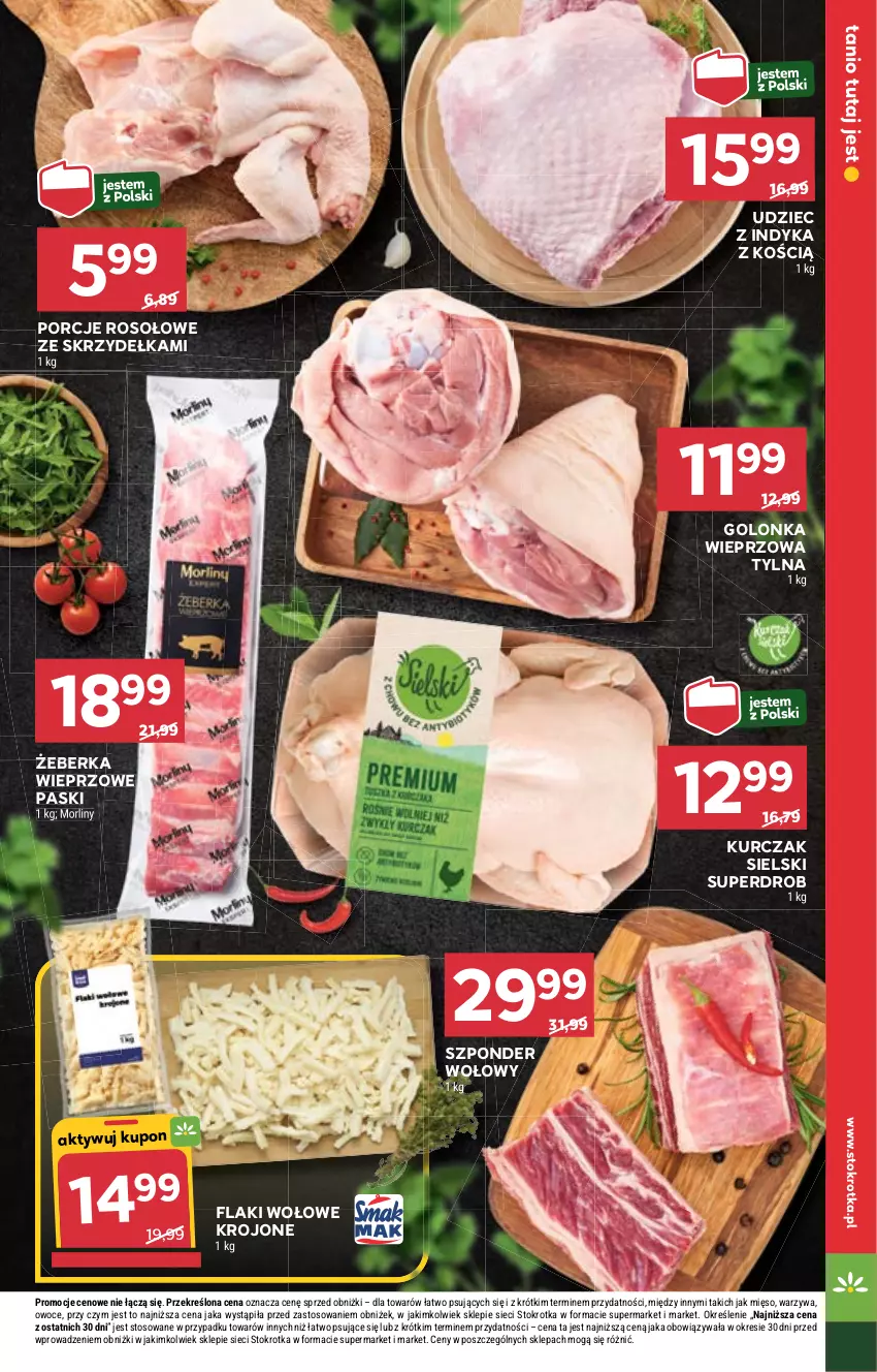 Gazetka promocyjna Stokrotka - Supermarket - ważna 05.06 do 11.06.2025 - strona 7 - produkty: Flaki, Flaki wołowe, Golonka wieprzowa, Kurczak, Mięso, Morliny, Owoce, Por, Szponder wołowy, Udziec z indyka, Warzywa