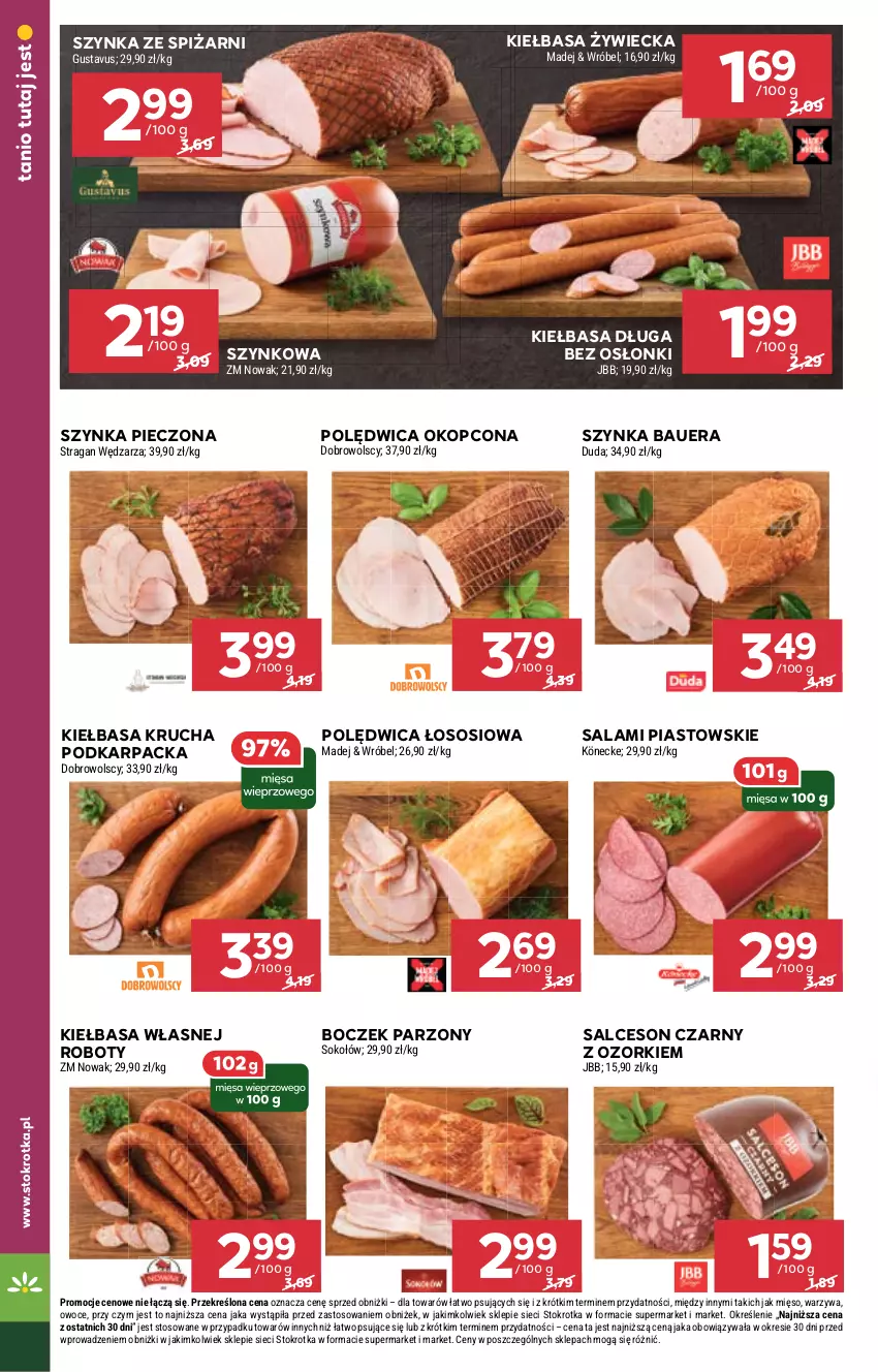 Gazetka promocyjna Stokrotka - Supermarket - ważna 05.06 do 11.06.2025 - strona 8 - produkty: Boczek, Duda, Karp, Kiełbasa, Kiełbasa krucha, Mięso, NOWAK, Owoce, Piast, Piec, Polędwica, Robot, Salami, Salceson, Sok, Sokołów, Sos, Szynka, Warzywa
