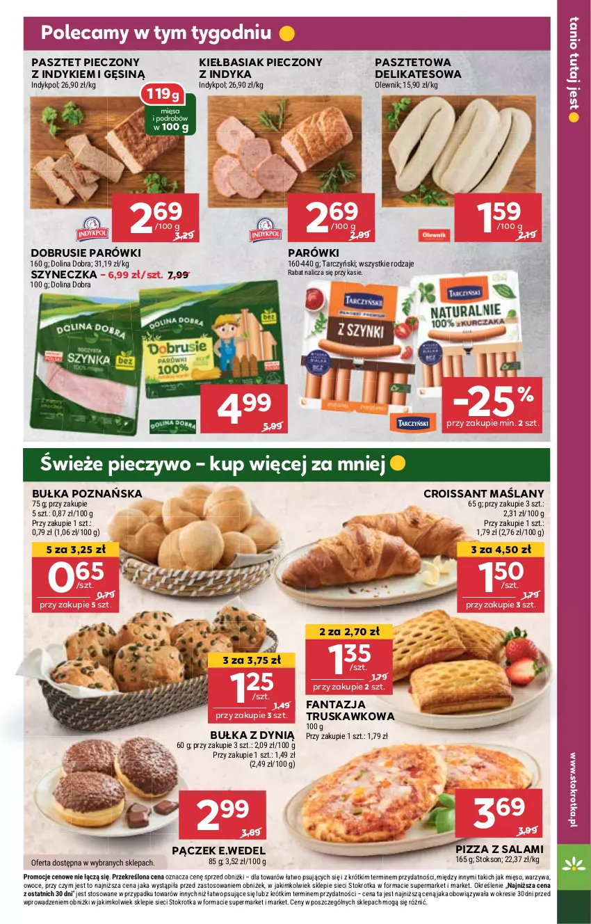 Gazetka promocyjna Stokrotka - Supermarket - ważna 05.06 do 11.06.2025 - strona 9 - produkty: Basia, Bułka, Croissant, Dynią, Fa, Fanta, Mięso, Obrus, Olewnik, Owoce, Pączek, Parówki, Pasztet, Piec, Pieczywo, Pizza, Salami, Tarczyński, Warzywa