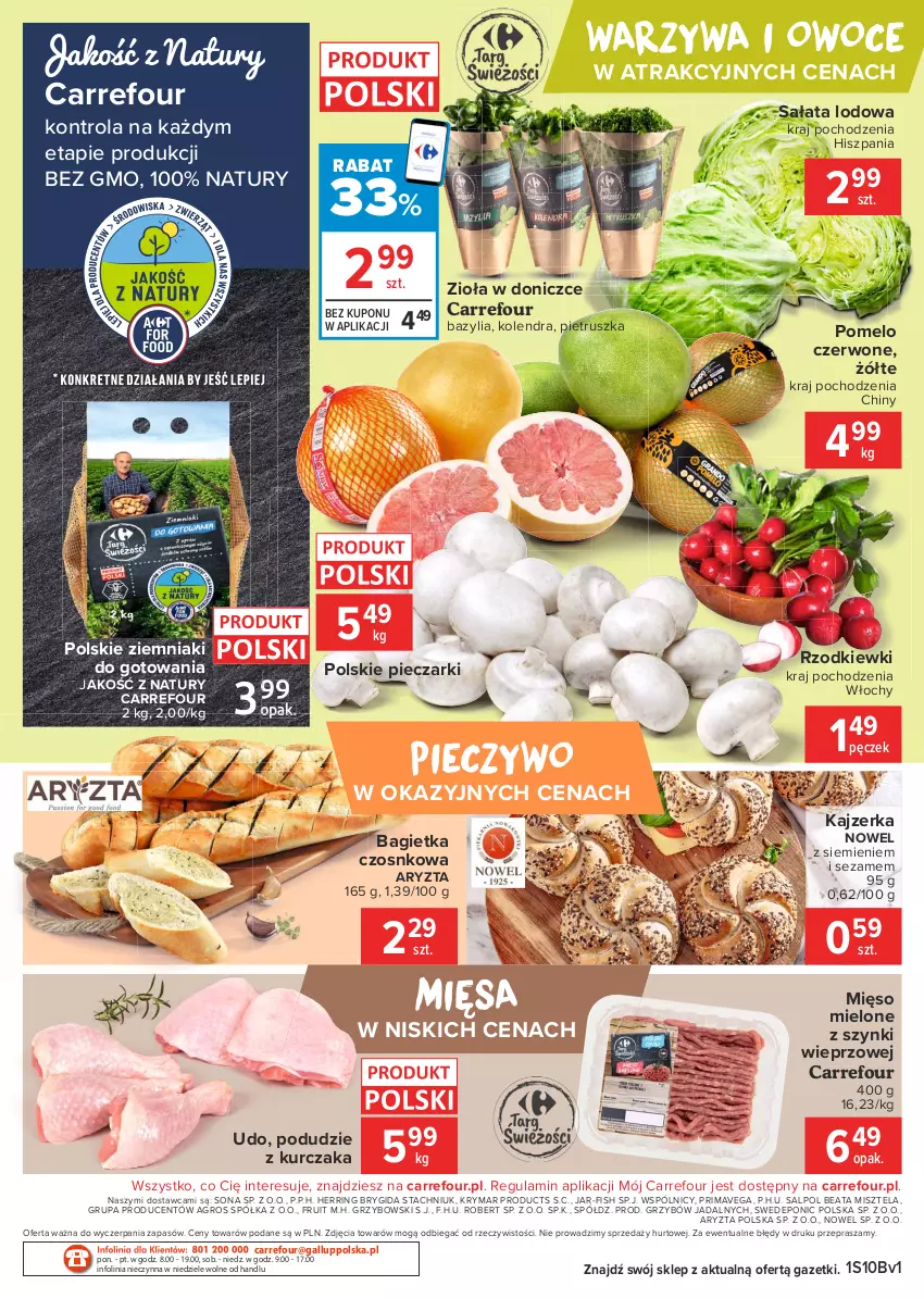 Gazetka promocyjna Carrefour - Gazetka Market - ważna 08.03 do 15.03.2021 - strona 2 - produkty: Bagietka, Bagietka czosnkowa, Bazyl, Bazylia, Kajzerka, Kolendra, Kurczak, Mięso, Mięso mielone, Mięso mielone z szynki, Owoce, Piec, Pieczywo, Pietruszka, Podudzie z kurczaka, Półka, Pomelo, Prima, Sałat, Sałata lodowa, Sezam, Warzywa, Warzywa i owoce, Ziemniaki, Zioła w doniczce